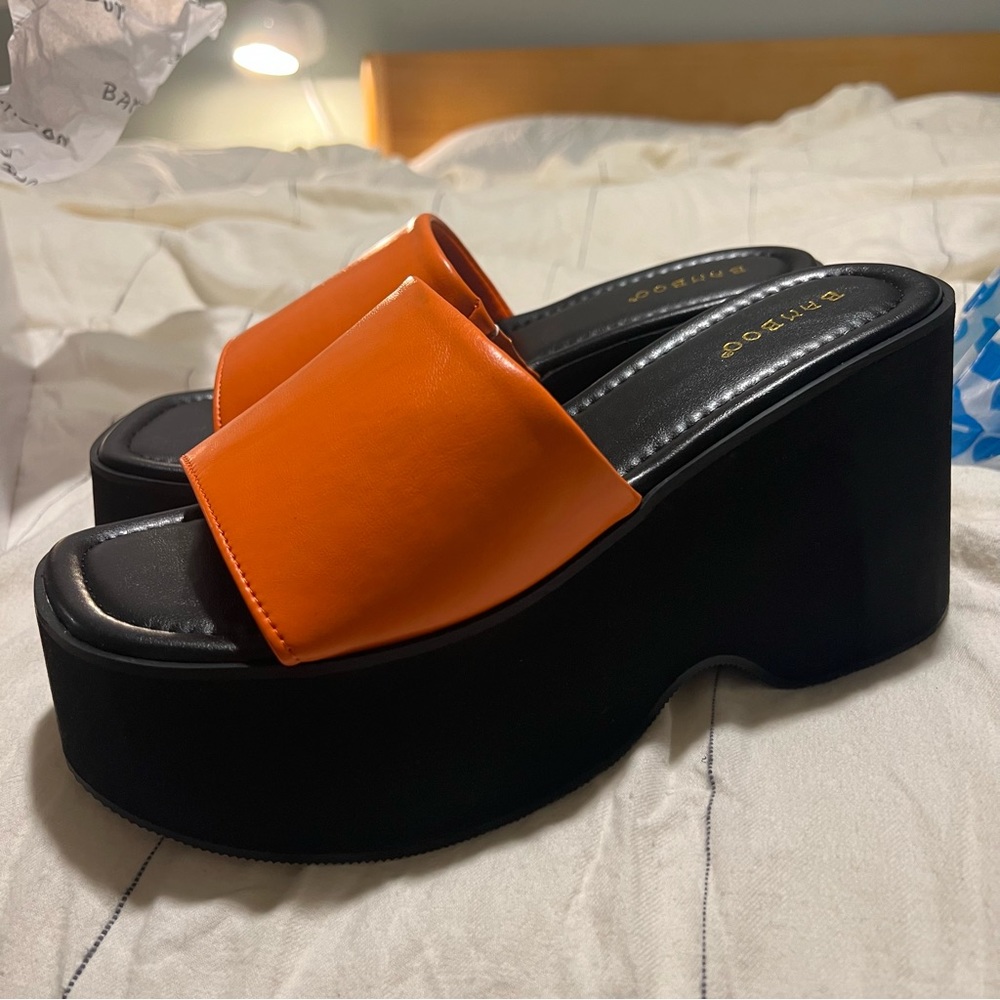 Bamboo Barbie Platform Orange Faux Leather Sandals 90s NIB Super Platform Summer